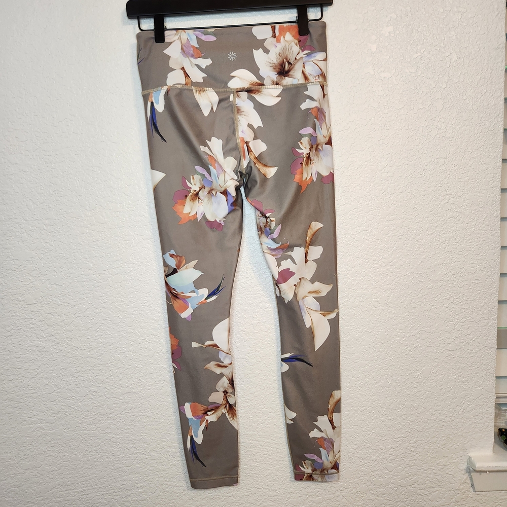 Athleta Elation Paradise 7/8 Leggings Womens S Gray White Floral High Rise Logo - Picture 11 of 15